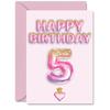 5th Birthday Card for Boys and Girls with Pink and Purple Glitter Balloons, A5 view 1
