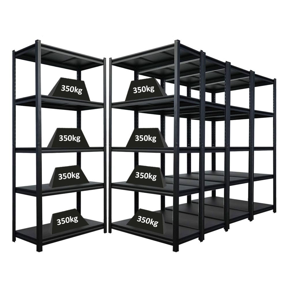 PROREGAL Mega Deal 5-Pack Heavy-Duty Shelving Unit Thorin 180 x 90 x 40 cm, 350 kg per Shelf, Black Steel