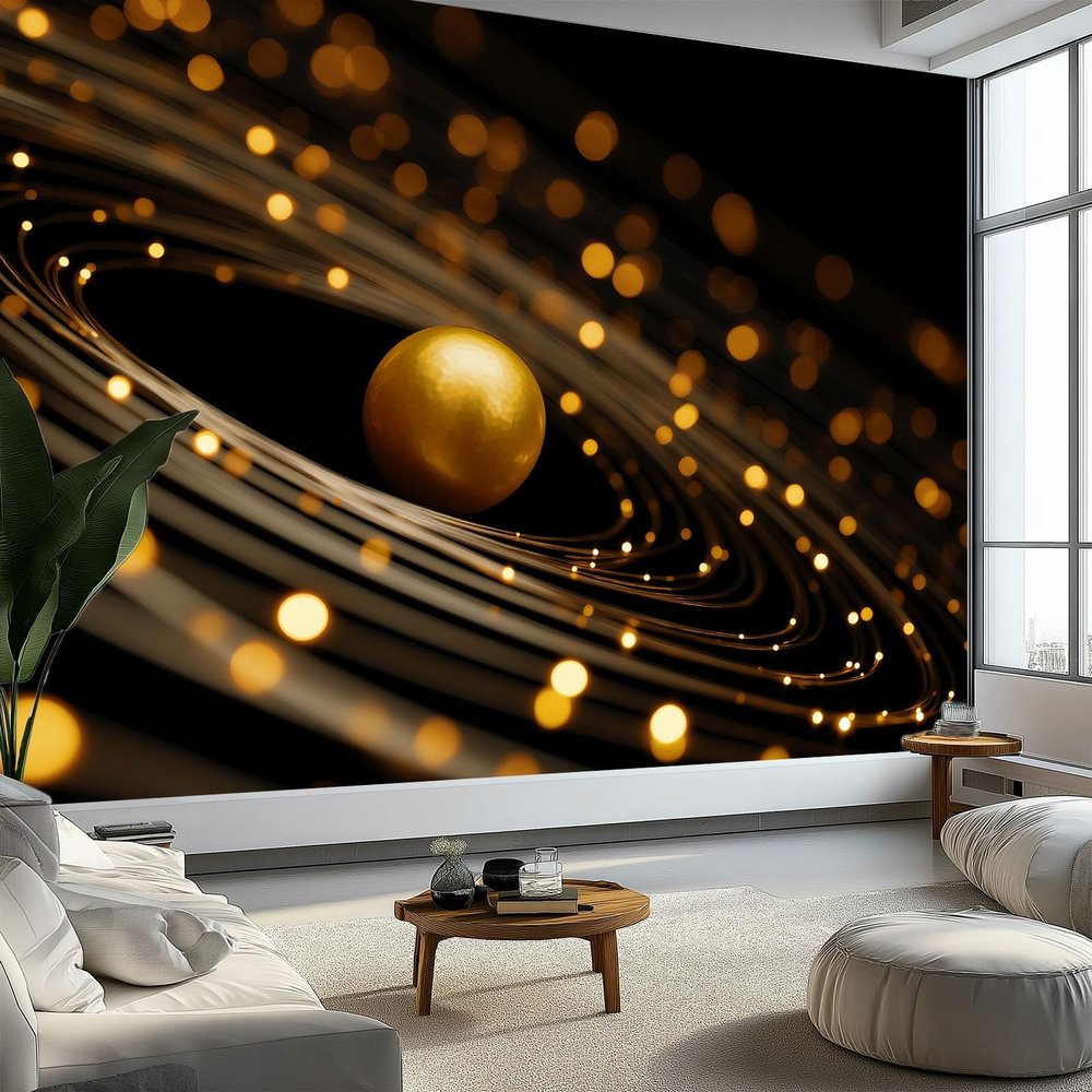 Black Gold 3D Effect Panorama Photo Wallpaper, 350 x 256 cm (W x H), Abstract Delicate Pearl Design