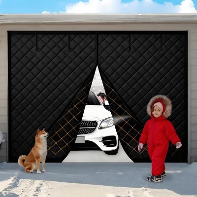 Garage Door Curtain with Magnetic Closure, Insulated, Weatherproof, Black, 380 x 215 cm