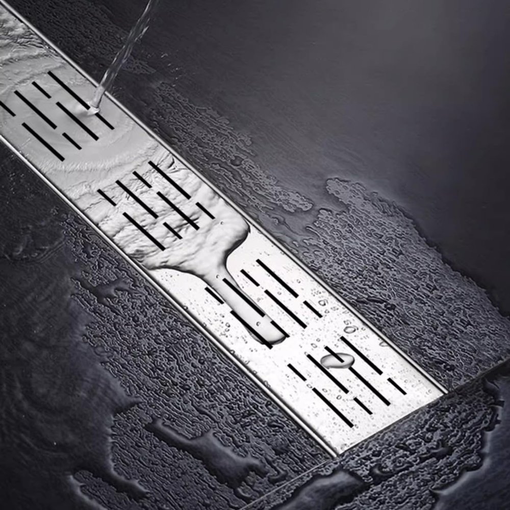 QIYFOZ 304 Stainless Steel Drainage Set for Ditches, with Heavy-Duty Grate and Channel for Yards/Driveways, Monochrome Design (5 x 3 cm / 2 x 1 1/8 in.)