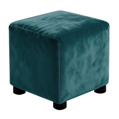 Sourcing Map Square Footstool Slipcover, Stretch Jacquard Cover, Velvet-Look Fabric, Dark Blue, Size L