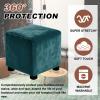 Sourcing Map Square Footstool Slipcover, Stretch Jacquard Cover, Velvet-Look Fabric, Dark Blue, Size L view 4