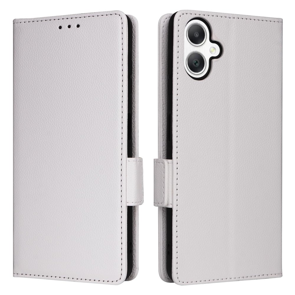XFDSFDL Protective Case for Samsung Galaxy A06 SM-A066 (6.7-inch), PU Flip Cover with Litchi Texture, Stand, Card Slots, Magnetic Side Closure, Wallet Case, White
