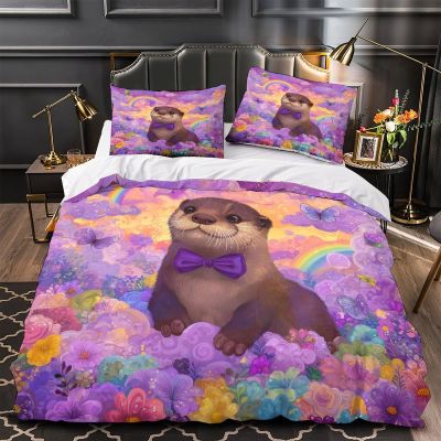 RIAVBAODG Cute Otter 3D-Printed Duvet Cover Set, Microfiber, Zipper Closure
