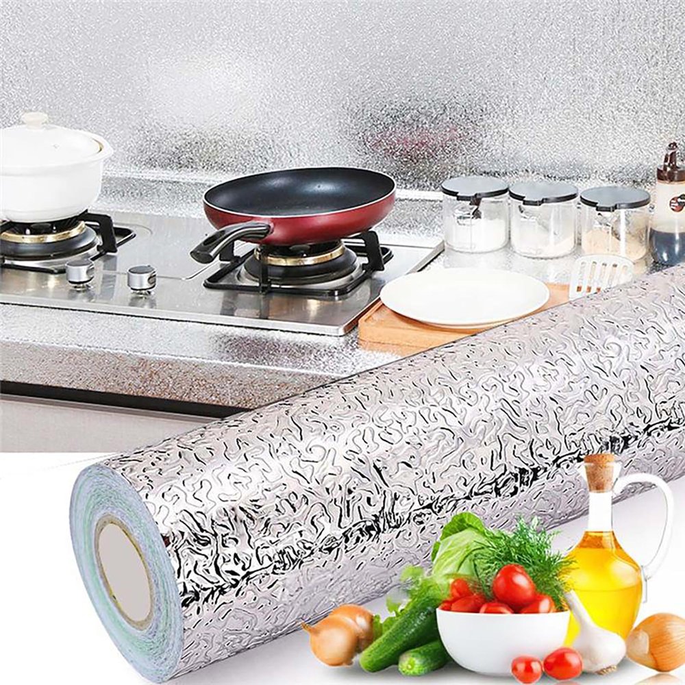 Stainless Steel Look Aluminum Contact Paper, 5 m (16.4 ft), Peel-and-Stick Wallpaper for Countertops and Appliances, 60 cm, Silver - Orange Peel