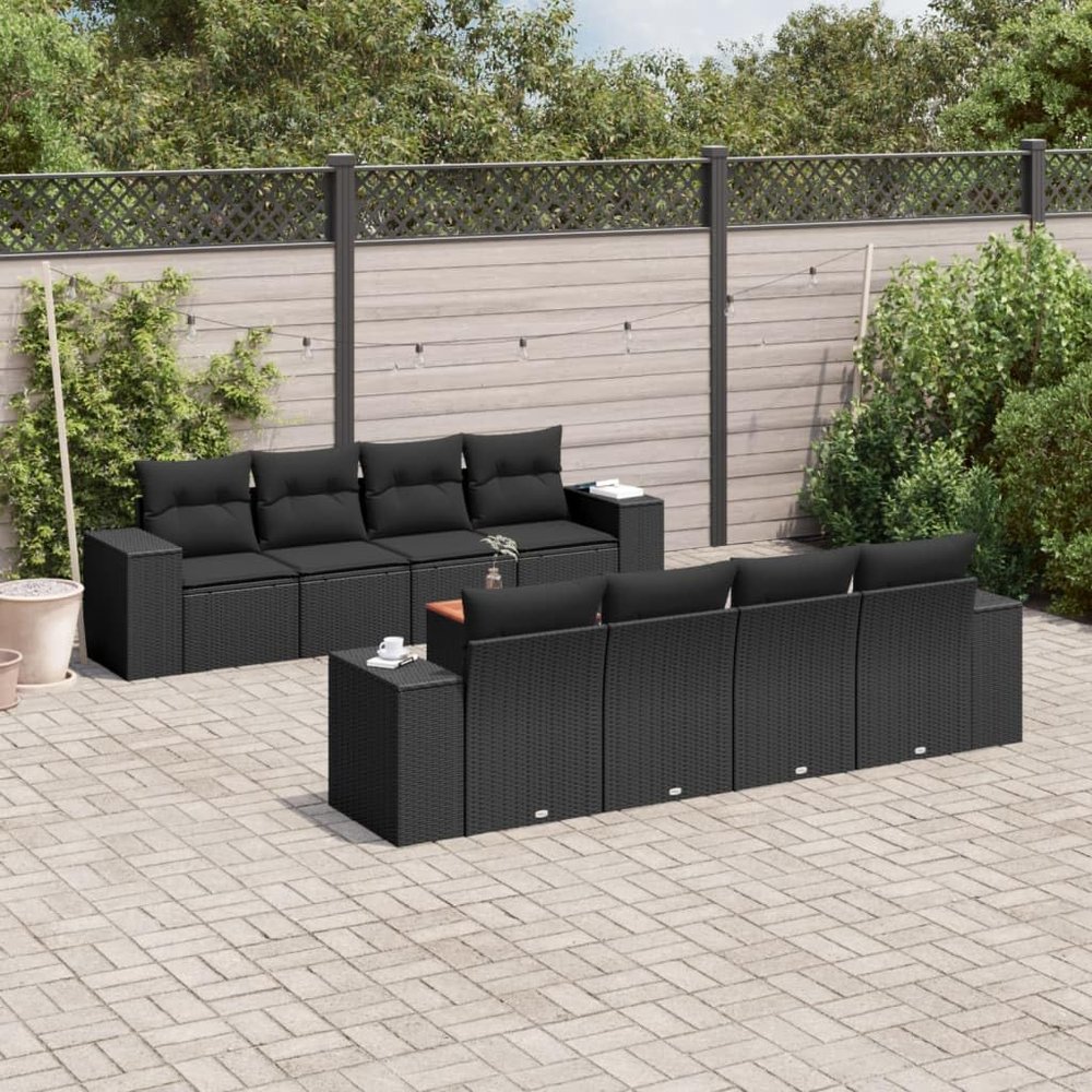 Teenpull 9-Piece Black Poly Rattan Garden Sofa Set