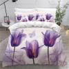 Generic Tulip & Butterfly Duvet Cover Set 220 x 240 cm, Purple Floral 3D Microfiber, 3-Piece, with Zipper and 2 Pillowcases 80 x 80 cm, R139 view 1