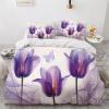 Generic Tulip & Butterfly Duvet Cover Set 220 x 240 cm, Purple Floral 3D Microfiber, 3-Piece, with Zipper and 2 Pillowcases 80 x 80 cm, R139 view 2
