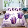 Generic Tulip & Butterfly Duvet Cover Set 220 x 240 cm, Purple Floral 3D Microfiber, 3-Piece, with Zipper and 2 Pillowcases 80 x 80 cm, R139 view 3