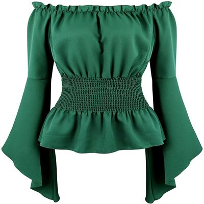 Women's Medieval Blouse with Trumpet Sleeves, Gothic Vintage Cosplay Top, Yellow, 7XL