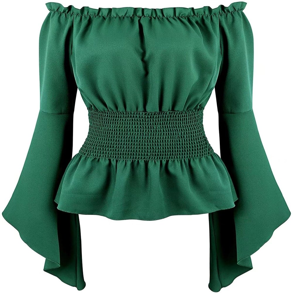 Women's Medieval Blouse with Trumpet Sleeves, Gothic Vintage Cosplay Top, Yellow, 7XL