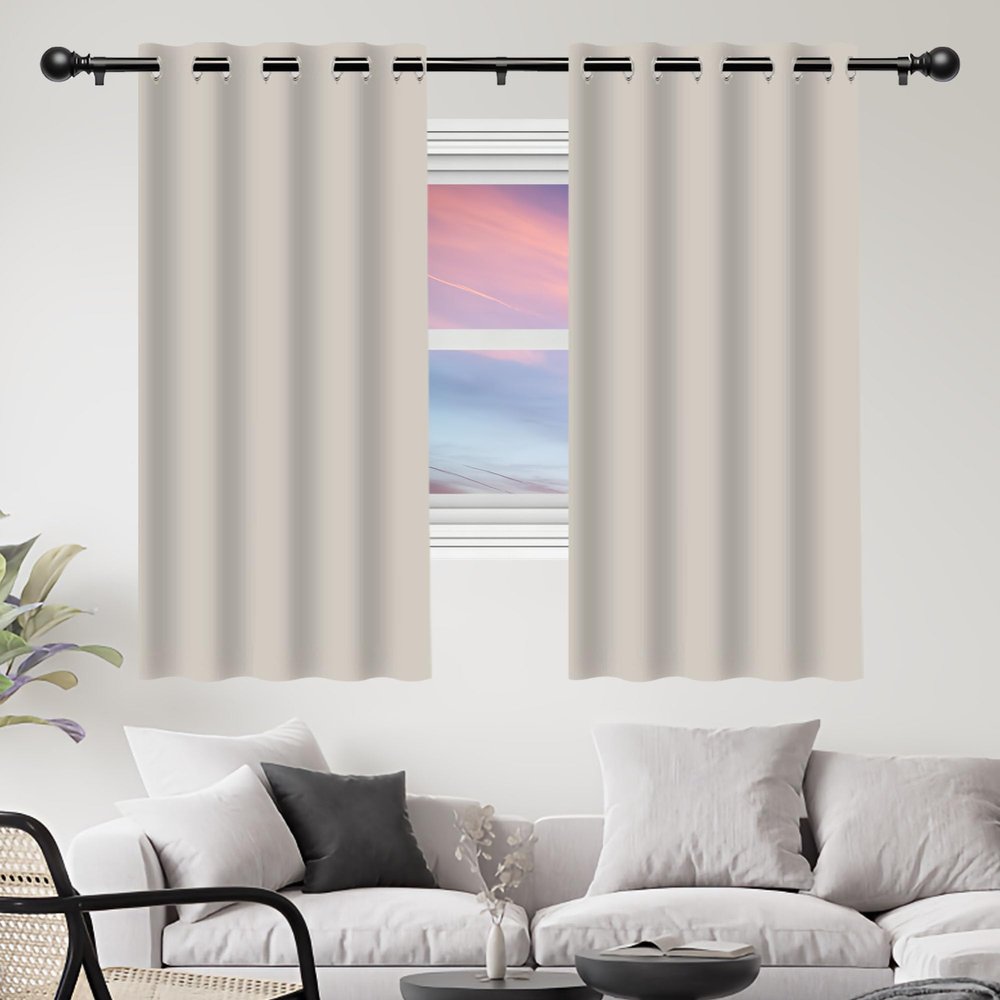 FEIJDON Blackout Curtain 210 x 305 cm, Thermal Curtain with Grommets, Beige