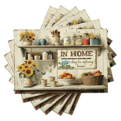 Floral Fruit Placemats, Set of 4, 18 x 12 in, Washable Cotton-Linen