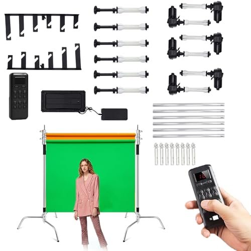 ZMJGLL Motorized Electric Background Support System Kit with Floor and Wall Mounts and Remote Control for Photo Studio Backgrounds, Versatile Photography Setup (6 Rollers)