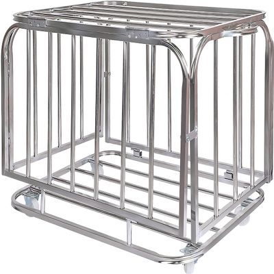 ASerZenith Rolling Ball Cart, Foldable Sports Ball Storage Cart with Lid, Large-Capacity Basketball Organizer, Silver, 80 × 60 × 70 cm