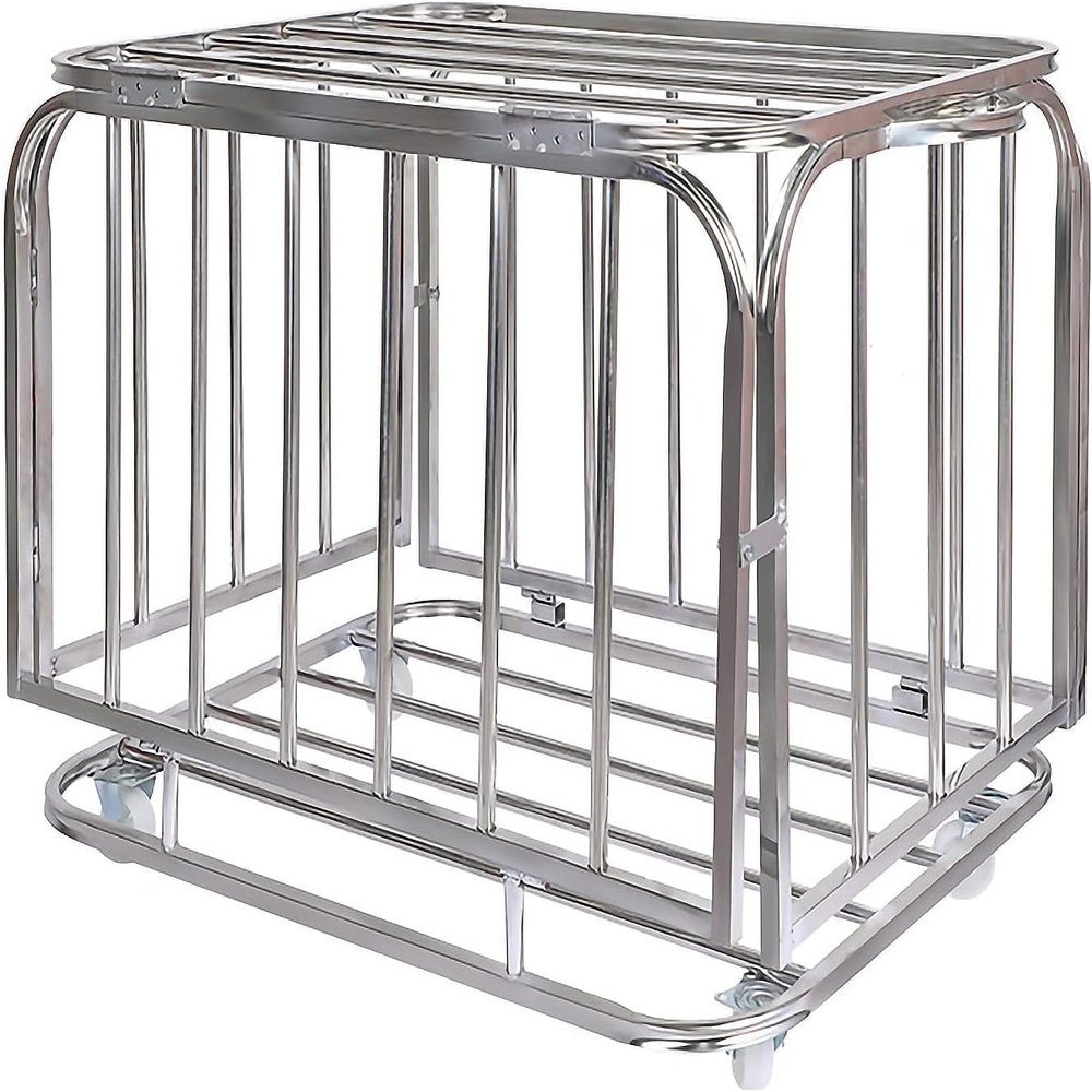 ASerZenith Rolling Ball Cart, Foldable Sports Ball Storage Cart with Lid, Large-Capacity Basketball Organizer, Silver, 80 × 60 × 70 cm