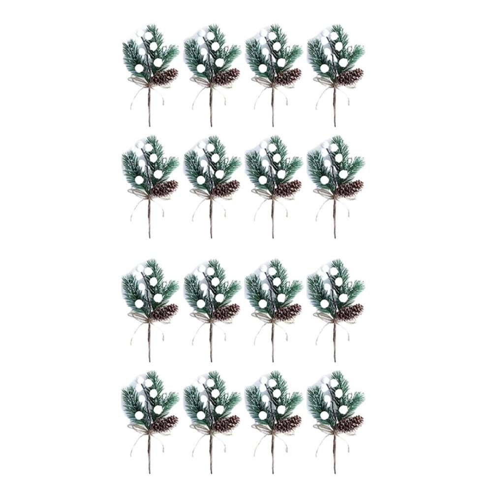 LYXYGMV 16-Piece Christmas Berry Stems, Pine Branches and Artificial Pine Cones, White Holly Spray Wreath Picks for Christmas DIY Decor