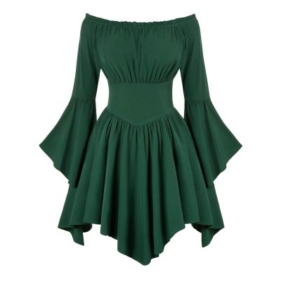 Women's Gothic Pirate Costume, Off-Shoulder Chiffon Mini Dress with Shorts