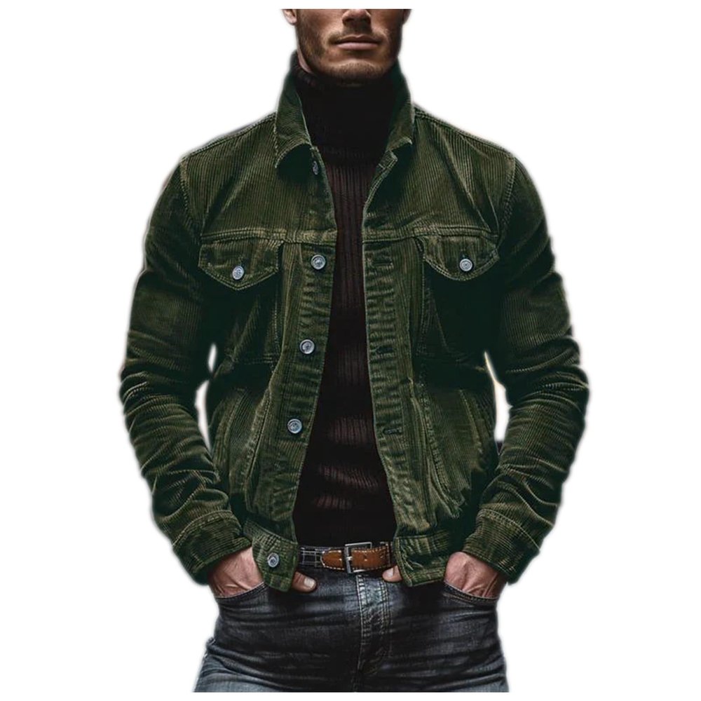 Men's Corduroy Cargo Jacket with Stripes