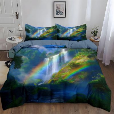 3-Piece Reversible Duvet Cover Set, Soft and Breathable, 155 x 220 cm, Tropical Mountain Design