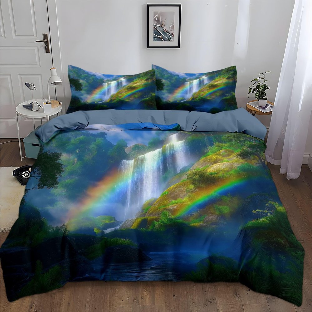 3-Piece Reversible Duvet Cover Set, Soft and Breathable, 155 x 220 cm, Tropical Mountain Design