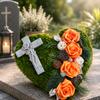 30 cm Grave Heart with Cross, Moss and Artificial Orange Roses view 2