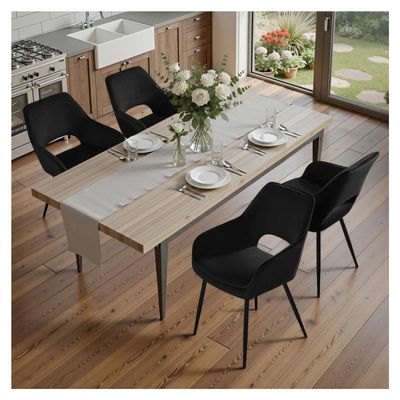 STOOLINK Set of 4 Modern Velvet Dining Chairs with Arms, Black