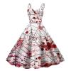 Women's Halloween Costume Bloody Dress with Blood-Splatter Print, Sleeveless Zombie Bride Dress for Horror Parties, Gothic Cosplay Carnival Dress with Spaghetti Straps (A01-Watermelon Red, XXL) view 1
