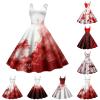 Women's Halloween Costume Bloody Dress with Blood-Splatter Print, Sleeveless Zombie Bride Dress for Horror Parties, Gothic Cosplay Carnival Dress with Spaghetti Straps (A01-Watermelon Red, XXL) view 3