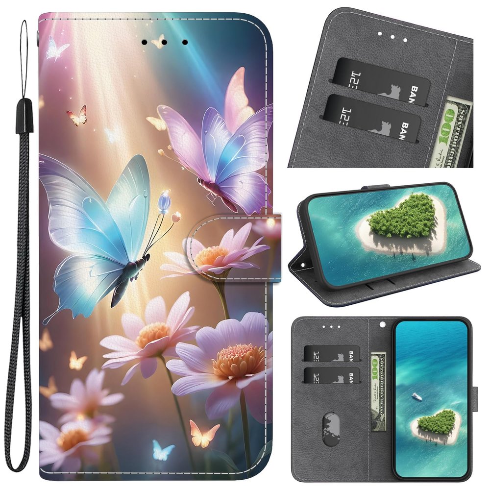 YKTO Flip Wallet Case for Motorola Moto G 5G 2025, Butterflies and Flowers