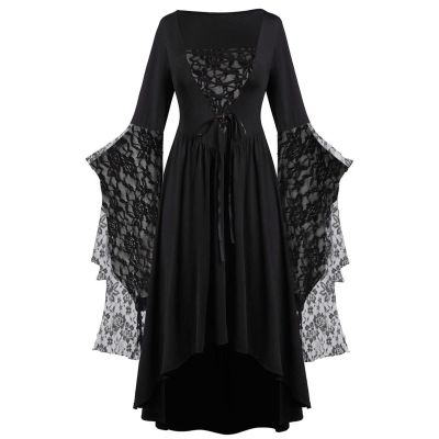 Women's Gothic Witch Dress with Trumpet Sleeves