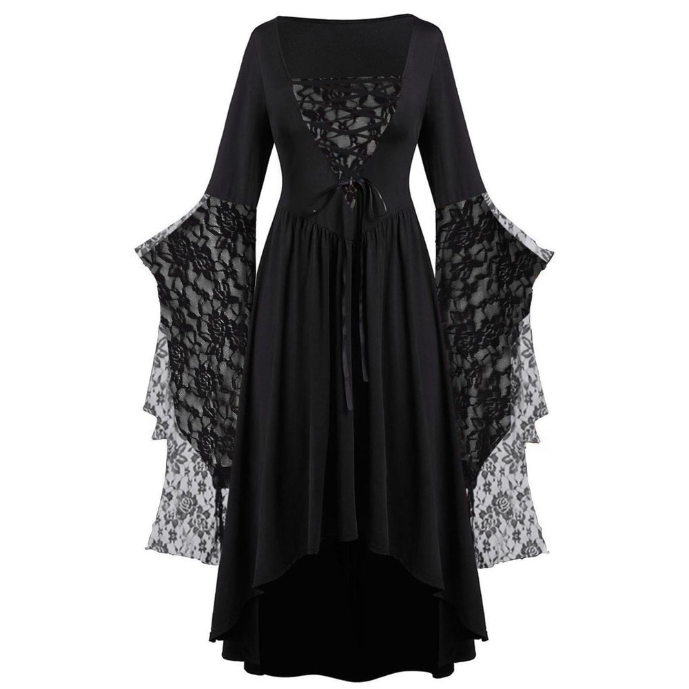 Women's Gothic Witch Dress with Trumpet Sleeves
