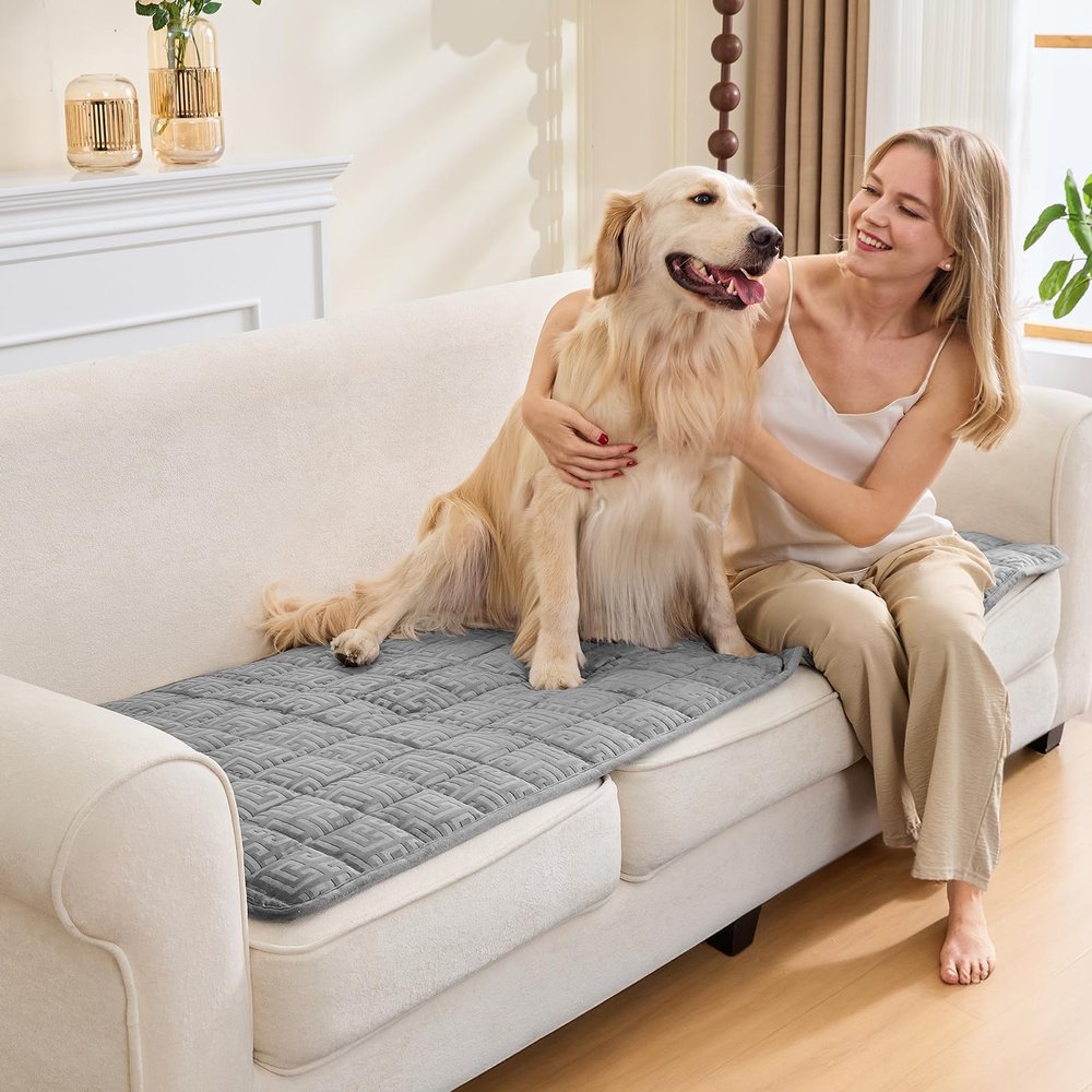 SYLC Thick Quilted Velvet Sofa Cover, Light Gray, 70 × 90 cm, 1 Piece