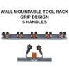 Bradas Wall-Mounted Tool Rack for Garden Sheds and Garages, with Flexible Rubber Roller Grips, 5 Holders view 2