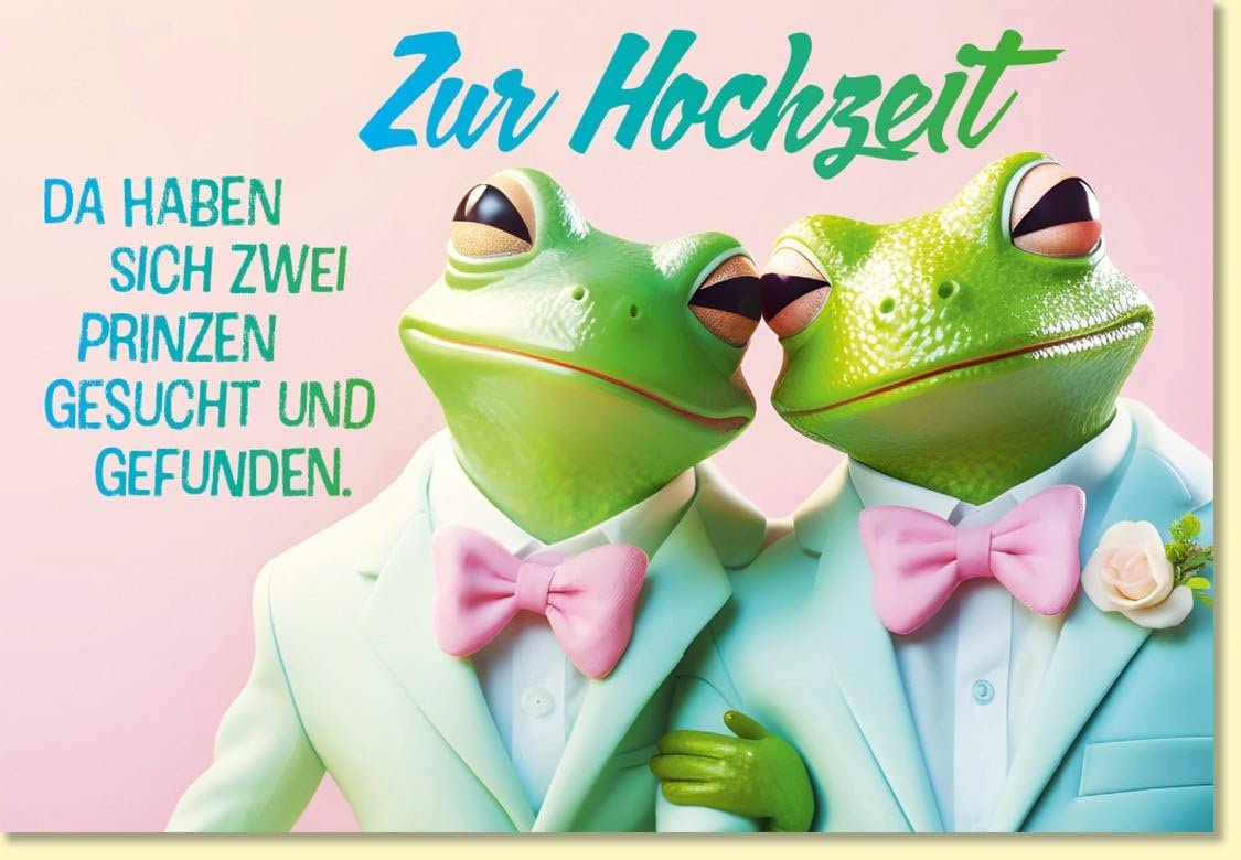 Gutsch Verlag Same-Sex Wedding Card with Two Frogs in Suits, Including Envelope