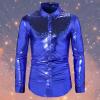 Celanisai Men's 1970s Carnival Costume, Sequin Shirt, Shiny Metallic Disco Outfit view 2