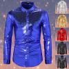 Celanisai Men's 1970s Carnival Costume, Sequin Shirt, Shiny Metallic Disco Outfit view 3