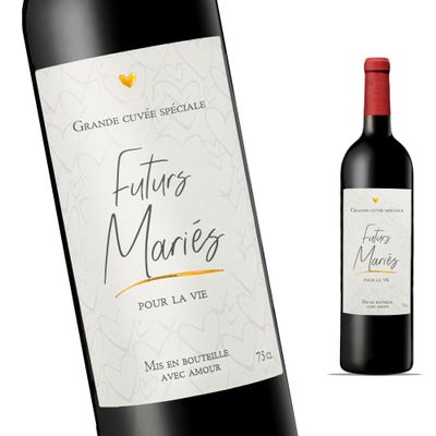 FunFest - Wedding Announcement Wine Bottle Label - Futurs Maris (Grand Cru Style) [Text in French]