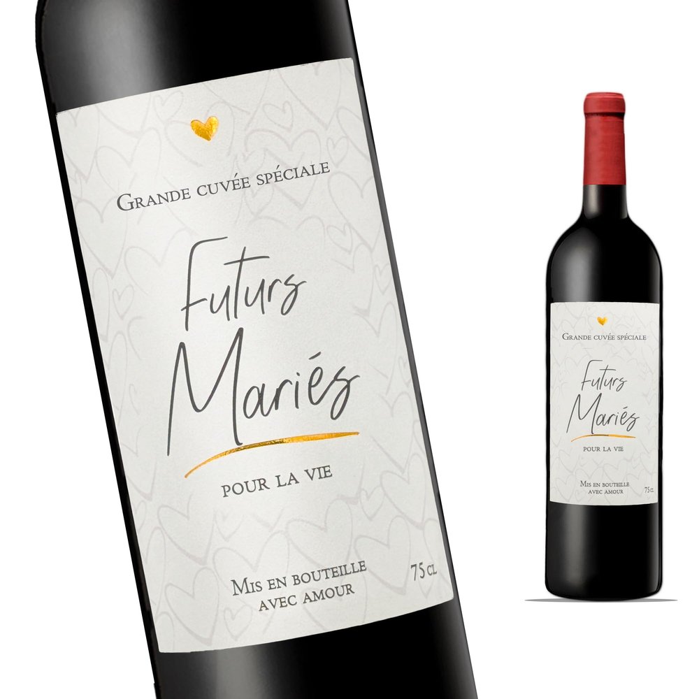 FunFest - Wedding Announcement Wine Bottle Label - Futurs Maris (Grand Cru Style) [Text in French]