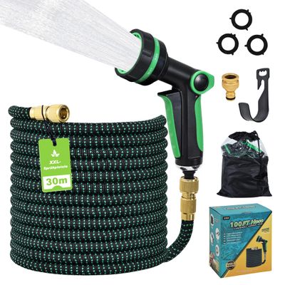 FLOWCASA 30 m Flexible Garden Hose with Spray Nozzle