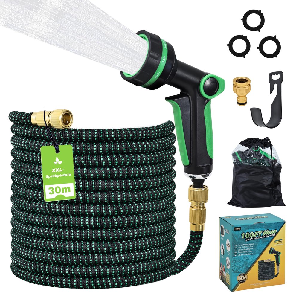 FLOWCASA 30 m Flexible Garden Hose with Spray Nozzle