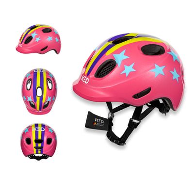 KED Meggy Spark Kids' Bicycle Helmet, In-Mold, 360° Adjustment System, Reflectors, Insect Net, Lightweight, Adjustable, Made in Germany, Stellar Stripes Pink, Size 50–55 (M)
