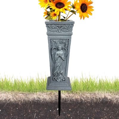 Cemetery Grave Vase with Angel Carving, Weather-Resistant, with Ground Spike