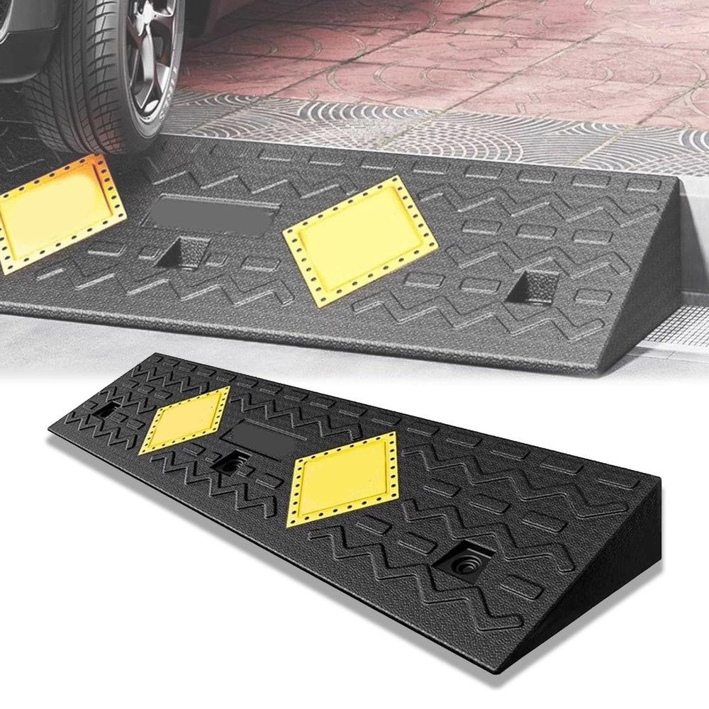 JHIAADEY Rubber Curb Ramps, Shock-Absorbing and Pressure-Resistant, for Driveways, Thresholds and Garages, 100 × 30 × 15 cm (39.3 × 11.8 × 5.9 in)