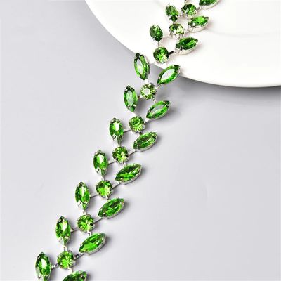 Decorative Glass Rhinestone Leaf Chain Trim for Sewing, Multicolor, 2.5 cm Wide, Multiple Sizes