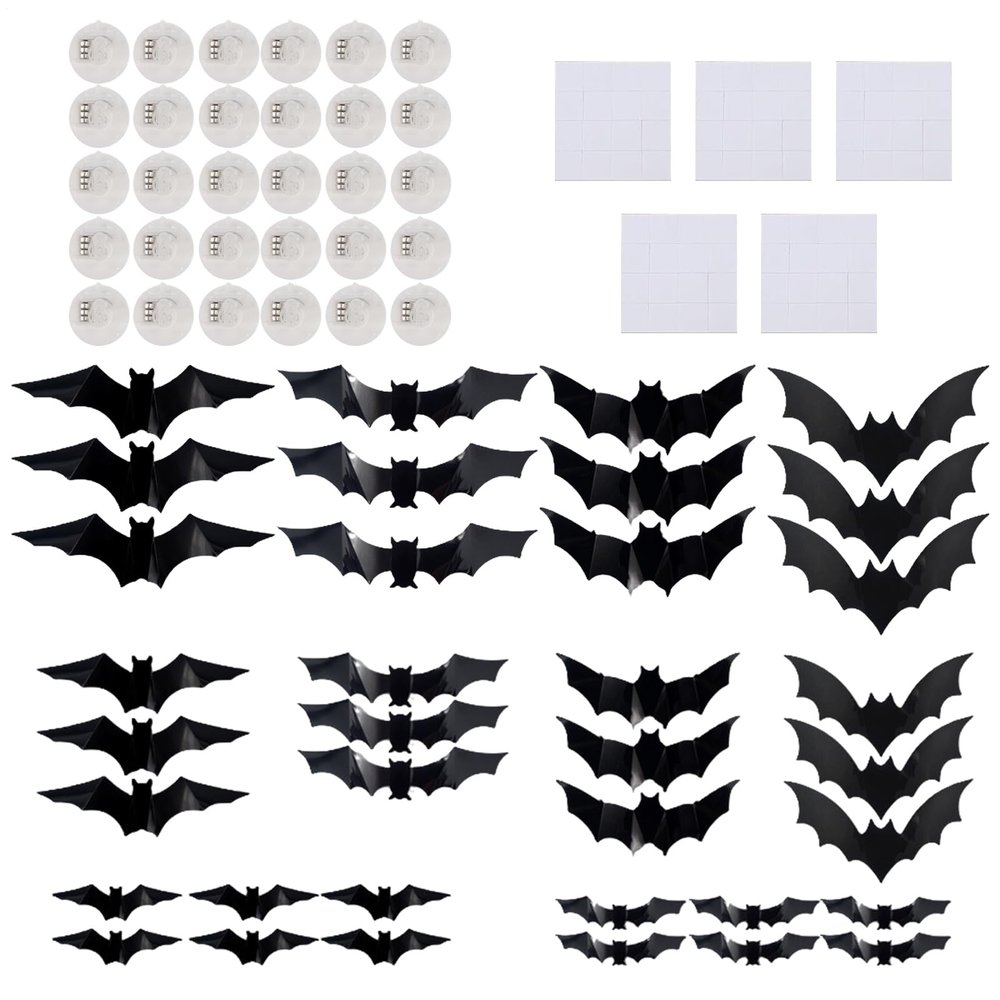 Halloween Bat Stickers, 36-Piece 3D Set with LED Lights