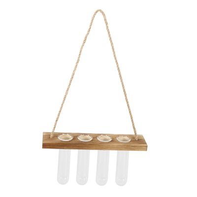 BESTonZON Small Wall-Mounted Glass Vase with Wooden Stand for Plants