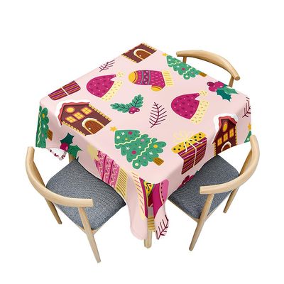 Treer Merry Christmas Print Washable Tablecloth, Pink, 150 x 150 cm
