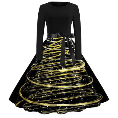 Women's Christmas Gothic Long-Sleeve A-Line Cosplay Dress